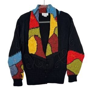 1990s Roberta Frost Hand Knit Wool Cardigan Uruguay Oversized Small